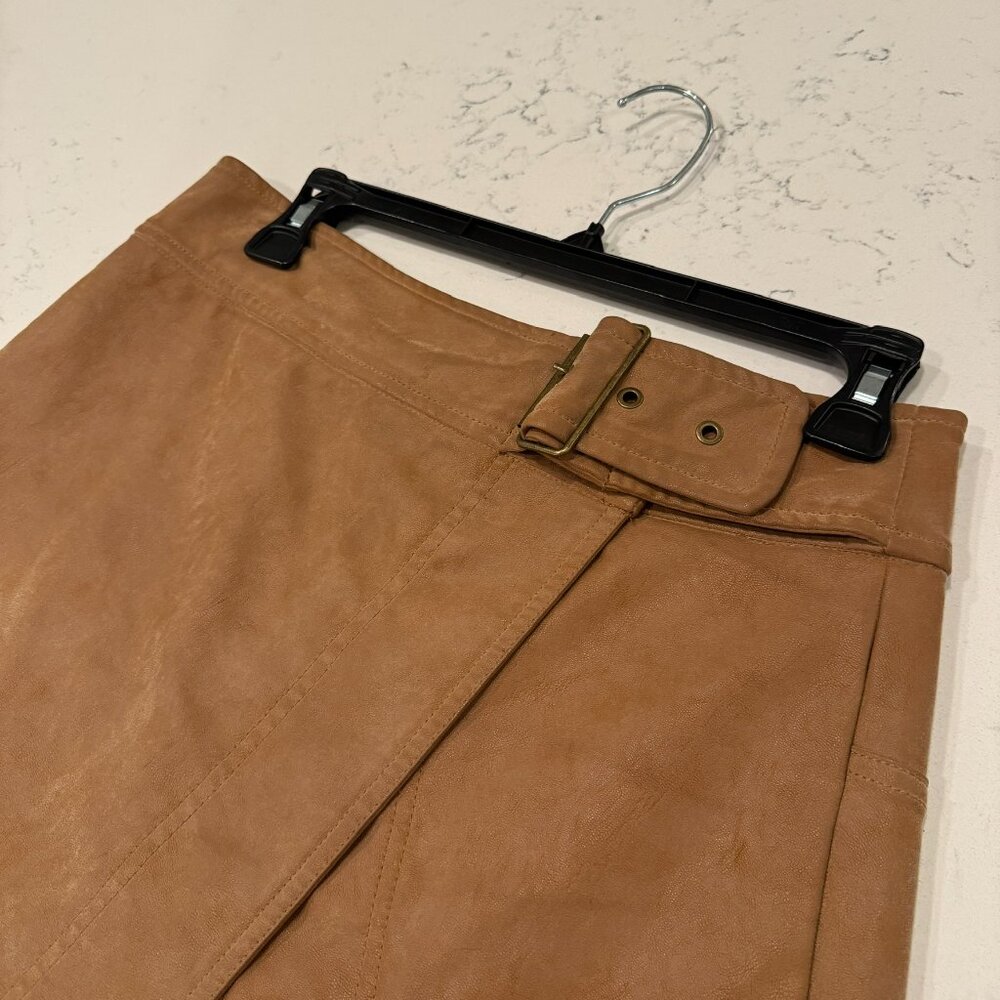 FREE PEOPLE | Camel Faux Suede Wrap Mini Skirt Size 6 - Picture 3 of 9